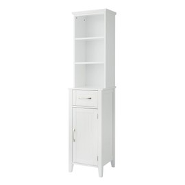 Teamson Home Newport Linen Tower with 3 Open Shelf 1 Drawer and 1 Door - White
