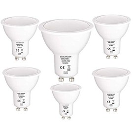 GU10 6W LED Bulb, 6000K Cool White，60W Halogen Bulb Equivalent, 480LM, LED Spot Bulb, 120 Degree Beam Angle, Non Dimmable, Perfect for Indoor Use, 6 Pack [Energy Class A+]