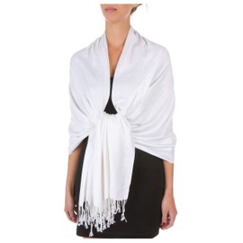 Sakkas 78" X 28" Rayon from Bamboo Soft Solid Pashmina Feel Shawl/Wrap/Stole - White