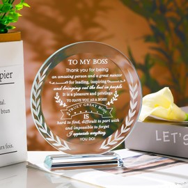 Arikyrist Boss Gifts for Men Women Best Going Away Retirement Appreciation Gift for Mentor Leader Crystal Plaque Thank You Farewell Gifts on Boss Day Birthday Christmas