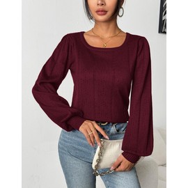 HOTOUCH Cute Sweaters for Women Knitted 2028 Fashion Trendy Long Lantern Sleeve Lightweight Loose Casual Pullover Tops