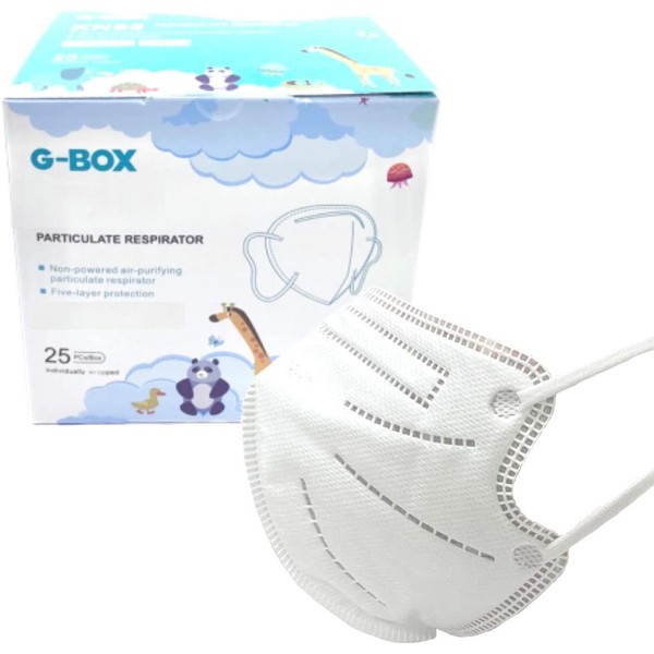 G-Box Children's 5-Layer Disposable Particulate Respirators (25-pcs, Individually Wrapped & Sealed) (Plain White)