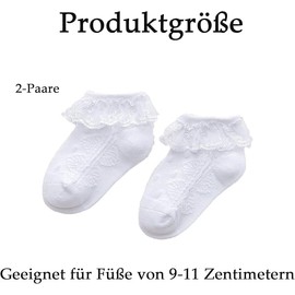 2 Pairs Baby Girl Cotton Lace Socks - Breathable Baptism/Christening Socks with Non-Slip Grip, Elastic Ruffled Ankle Sock for Newborns to Toddlers, Church Weddings & Daily Wear