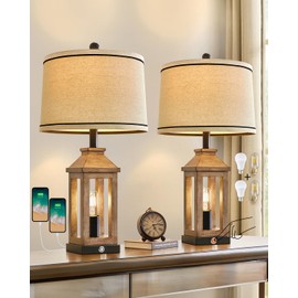 G-SAFAVA 23.75" Farmhouse Dual USB Charging Ports 3-Way Dimmable Touch Control Table Lamp with Nightlight Vintage Modern Lamps for Living Room Bedroom
