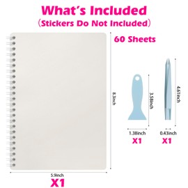 SUNEZLGO Reusable Sticker Book 60 Sheets, Sticker Collecting Book Album, Reusable Sticker Album,Sticker Organizer,Blank Sticker Book for Adults Children,Sticker Keeper Book with Tweezer and Spatula,A5