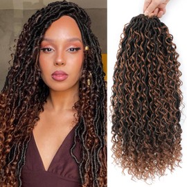 8 Packs Goddess Faux Locs Crochet Hair for Black Women, Long Goddess Locs Crochet Hair, Boho Style Locs, River Locs with Curly Ends (18Inch, OT30#, 8Packs)