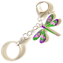 Colorful Dragonfly Keychain - Large Enameled Charm - Swivel Keyring and Clip - Lavender, Purple and Green - Fantasy Key Chain - Handmade by Green Acorn Kitchen