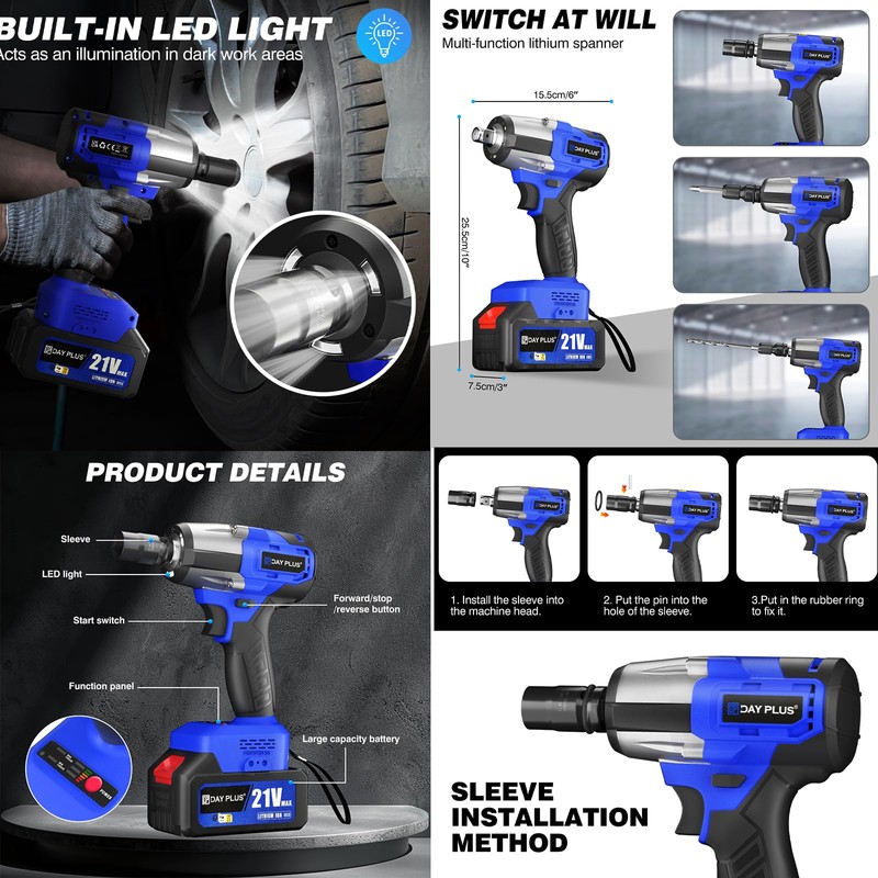 Bowoshen Electric Cordless Impact Gun with 2500RPM,Cordless Drill Wrench with