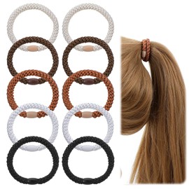 15 PCS Braided Hair Ties for Women, Elastic Ponytail Holders, Hair Elastics No Damage Braided Bands for Thick or Thin Hair (White, Black, Brown, Khaki, Dark Brown)