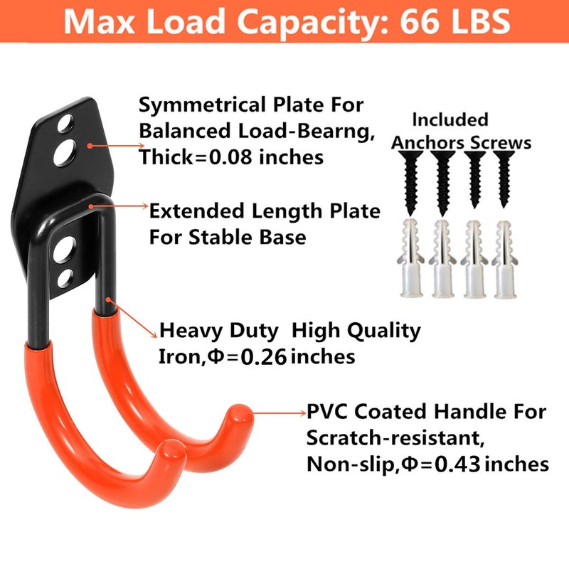 Yisunnan Wall Mount Double Hook,Heavy Duty Steel Garage Storage Utility