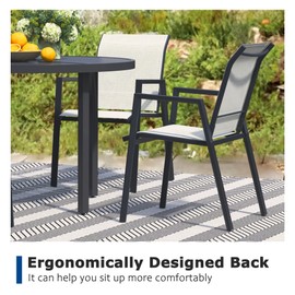 Outdoor Dining Chair Set of 4, Stackable Patio Chairs, Metal Textilene Chair with High Back, Sling Chairs for Lawn, Garden, Yard and Deck (4,Oyster)
