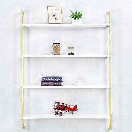 OLDRAINBOW Industrial Metal Wall Shelf,Floating Wood Shelves Wall Mounted,36in Real Wood Book Shelves,4 Tier for Bedrooms Office