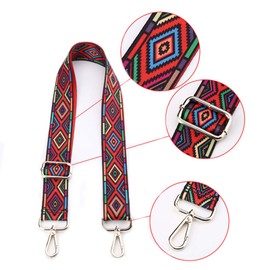 ANBOO Pack of 3 Shoulder Straps for Bags Wide 3.8 cm, Adjustable 75-145 cm, Bag Strap Wide Boho, Shoulder Strap for Bags, Carry Strap Bag Chain Knitting Pattern (Silver Carabiner), red / green / blue