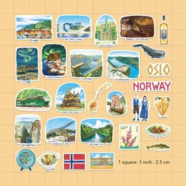 Navy Peony Nordic Norway Travel Stickers (28pcs) - Watercolor, Scandinavia, Norwegian-Themed Vacation Decals for Journals, Scrapbooks, Waterbottles