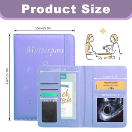 Maternity Log Protective Cover, Faux Leather, German Maternity Passport, Maternity Log Cover with 9 Compartments for Ultrasound Image, Insurance Card, Vaccination Certificate, Pregnancy Announcement