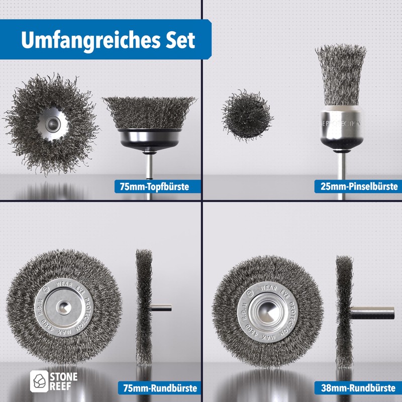 STONE REEF Wire Brush Set of 5 [6 mm Round