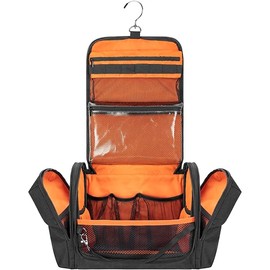 Tactical Toiletry Travel Bag for Men, Hanging Dopp Kit Hygiene Bag Shower Organizer with Hook for Toiletries and Shaving Care, Black (Empty Bag)