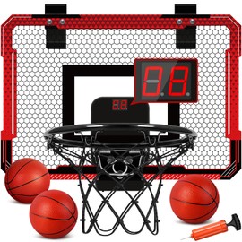Basketball Hoop Indoor for Kids, Over The Door Basketball Hoop, Mini Basketball Hoop with Electronic Scoreboard & 3 Balls, Basketball Toys for 3 4 5 6 7 8 9 10 11 12 Year Old Boys