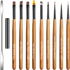 Justit Gel Nail Brush Set, Gel Nail Brush, Pen Set, Cap Included, Nail Art Brush, Brush with Lid, Beginner, Set of 10, Professional, Self Kit