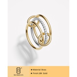 MUMREUES Gold Stackable Rings for Women 18K Gold Plated Interlocked Stackable Rings for Women - Statement Mixed Metals Multi Ring Stack - Cubic Zirconia Two-Toned Connected Bands Stacking Jewelry 49