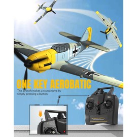 volantexrc RC Plane, 4 Channel Remote Control Airplane BF109 Fighter RTF with Aileron, Gyro, Aerobatics & 3 Modes Easy to Fly, Hobby Radio Controlled Aircraft for Beginners & Adults (Yellow)
