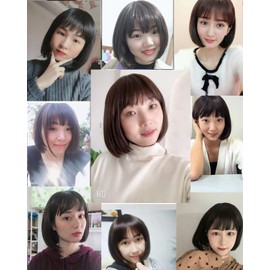 HIYE Human Hair Bob Whorl, Hand Planted, Full Wig, Wig, 100% Human Hair, Medical Use, For Everyday, Small Face, Short Bangs, Women's, Wig, Thin Hair, Volume Up, Women's (15.7 inches (40 cm) Black)