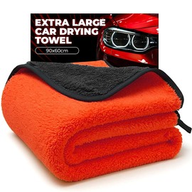Towelogy® Car Drying Towel Extra Large - Double Sided 90x60cm Microfibre Drying Cloth - Super Absorbent One Pass Car Towel (Red/Black)
