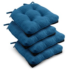 downluxe Indoor Chair Cushions for Dining Chairs, Tufted Overstuffed Textured Kitchen Chair Pads with Ties and Non-Slip Backing, 15.5" x 15.5" x 4", Turquoise, 4 Pack