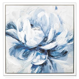 Hollyone Wall Art Peony Flower Small Canvas Oil Painting Hand Painted Floral Pictures Aesthetic Botanical Artwork for Living Room Bedroom Hotel Decoration, 12.8" x 12.8"