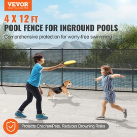 VEVOR Pool Fence, 4 x 12 FT Pool Fences for Inground Pools, Removable Pool Fencing, Easy DIY Installation Swimming Pool Fence, 340gms Teslin PVC Pool Fence Mesh Protects Kids and Pets