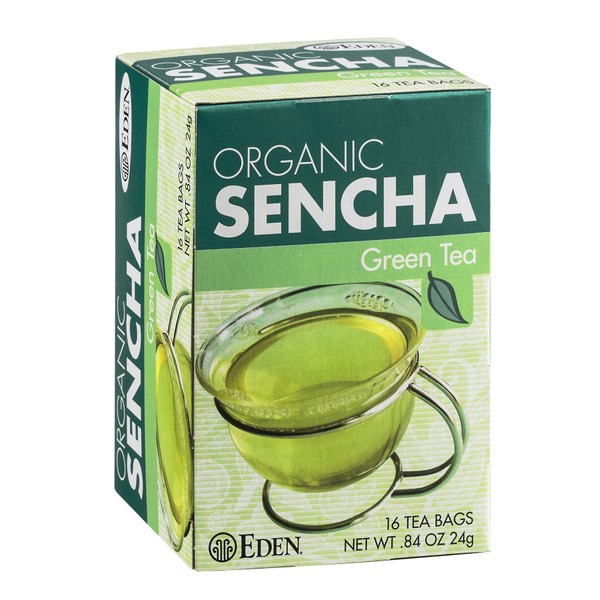 Eden Sencha Organic Green Tea, Japanese, 16 Unbleached Manila Tea Bags / Box (3-Pack)