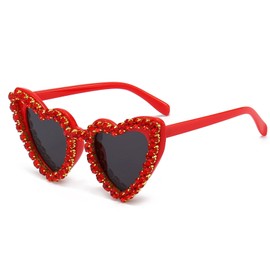 YAMEIZE 70s Trendy Diamond Heart Rhinestone Sunglasses - for Women Men Love Heart Shaped Diamond UV400 Fancy Funny Party Driving