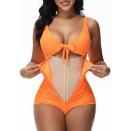 SHAPSHE Tummy Control Swimsuits for Women Slimming One Piece Bathing Suit Front Tie Knot Swimwear with Built-in Bra Orange
