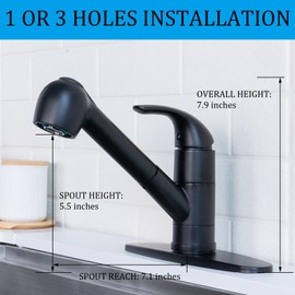 Matte Black Kitchen Faucet with Pull Out Sprayer, Small Single Handle Stainless Steel Low Pull Down Kitchen Faucet for Laundry RV Bar Outdoor 1 or 3 Hole