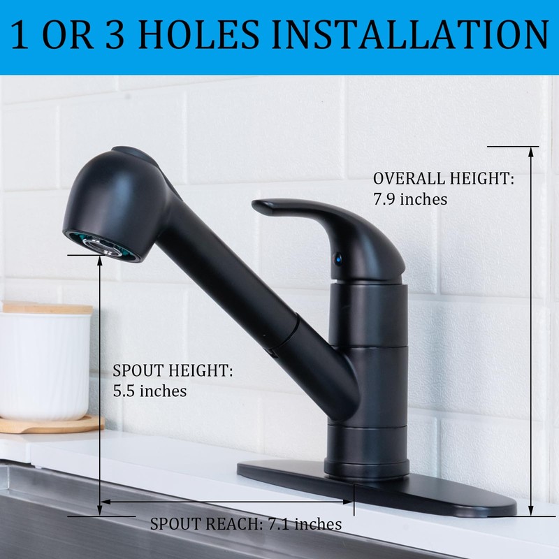 Matte Black Kitchen Faucet with Pull Out Sprayer, Small Single