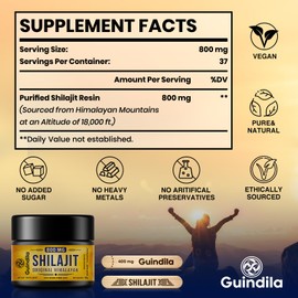 Guindila 800mg Shilajit Supplement-Shilajit Pure Himalayan Organic Shilajit Resin with Maximum Potency,Original from Himalayan with 85+Trace Minerals& Fulvic Acid for Focus& Energy,Immunity,30 Grams