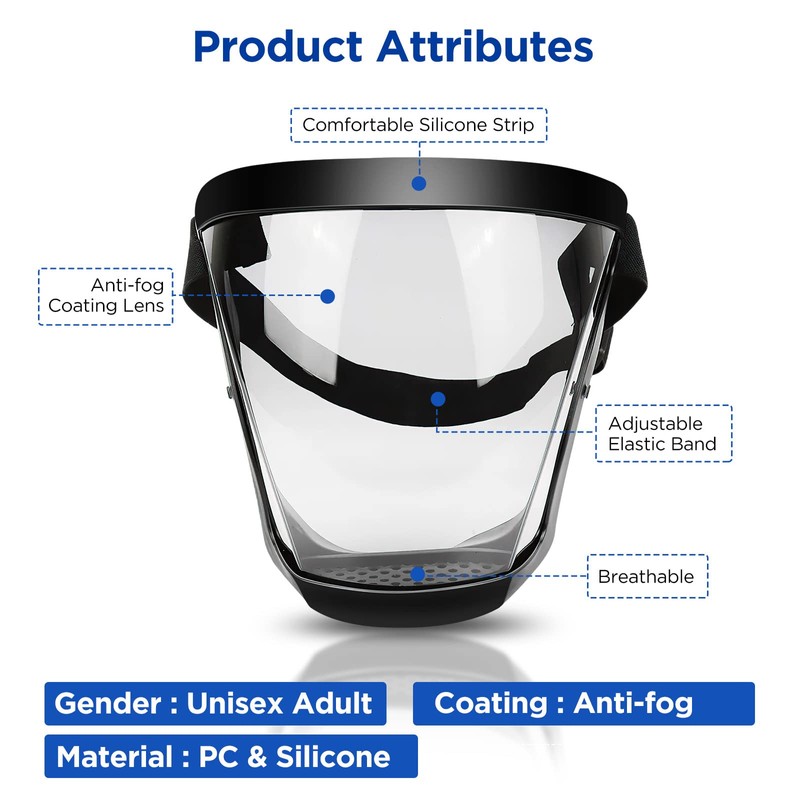 Full Face Shield, Clear Full Face Protective Shield, Reusable Anti-Fog