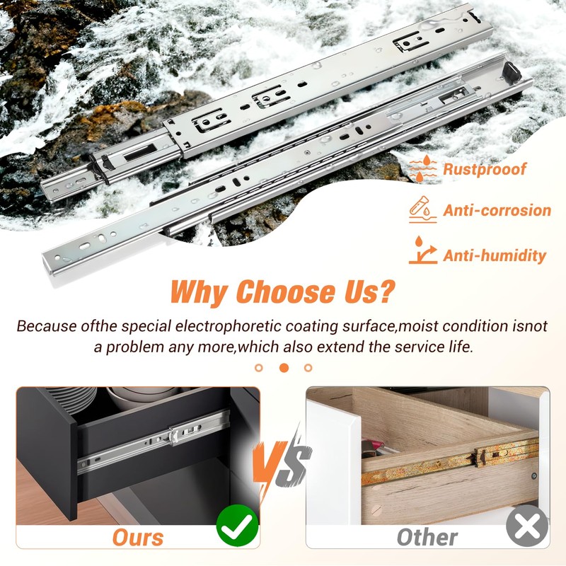 REGUDA Drawer Slides Ball Bearing 3 Folds Full Extension Side