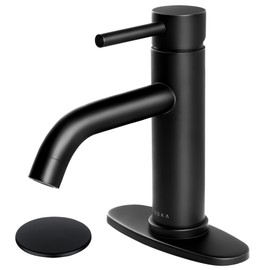SOKA Bathroom Sink Faucet Single Handle Stainless Steel Lavatory Commercial Bathroom Faucet Bathtub Vanity Faucets with Deck Plate & Pop-Up Drain Assembly Fit for 1 & 3 Hole, Matte Black