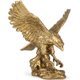 H&W Golden Eagle Statue, Flying Wild Bird Eagle Decorative Bronze Patina Resin Figurine（M）