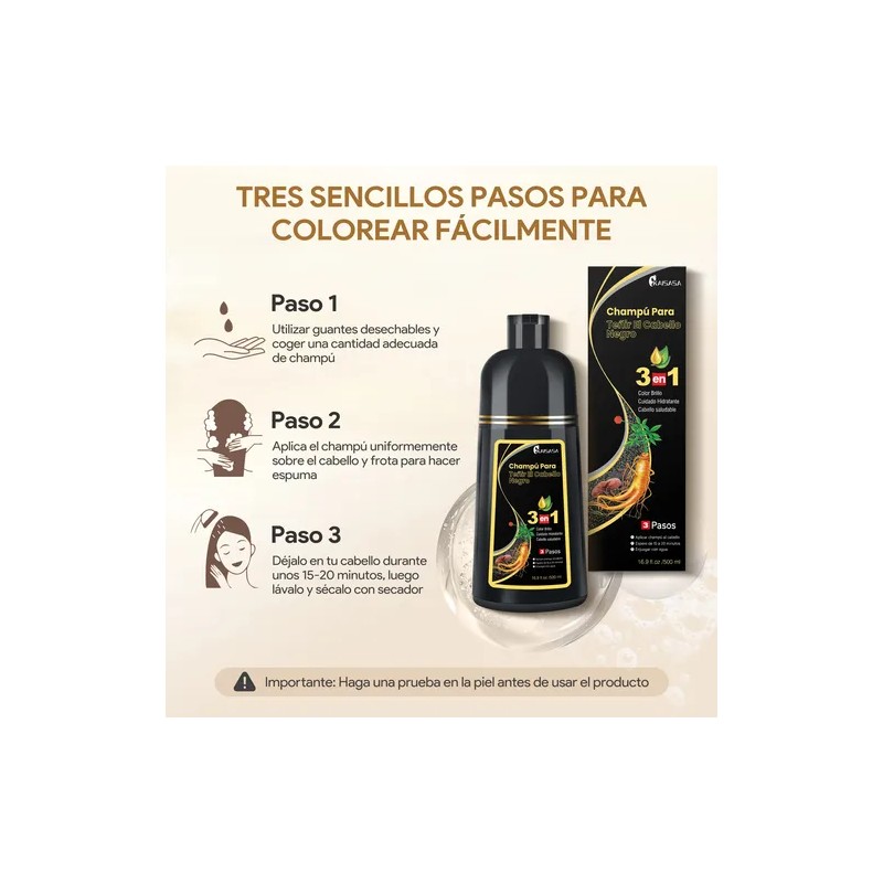 Shampoo Tinte Cubre Canas Ginseng Color Natural Hombremujer