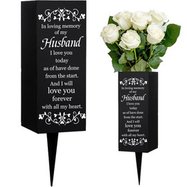 WEBEEDY Husband Cemetery Vase Decorations for Grave with Spikes Husband Metal Grave Vases Decorations for Cemetery Memory Sign Funeral Father's Day Memorial Day Decor, 3.15x7.87 Inch