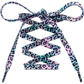 MKEHSH Colorful Pattern Shoe Laces: 47 Inch Colorful Leopard Pattern Flat Print Shoelaces for Sneakers 2 Pairs, 21 Colorful Leopard Pattern, 47 inch(120CM)