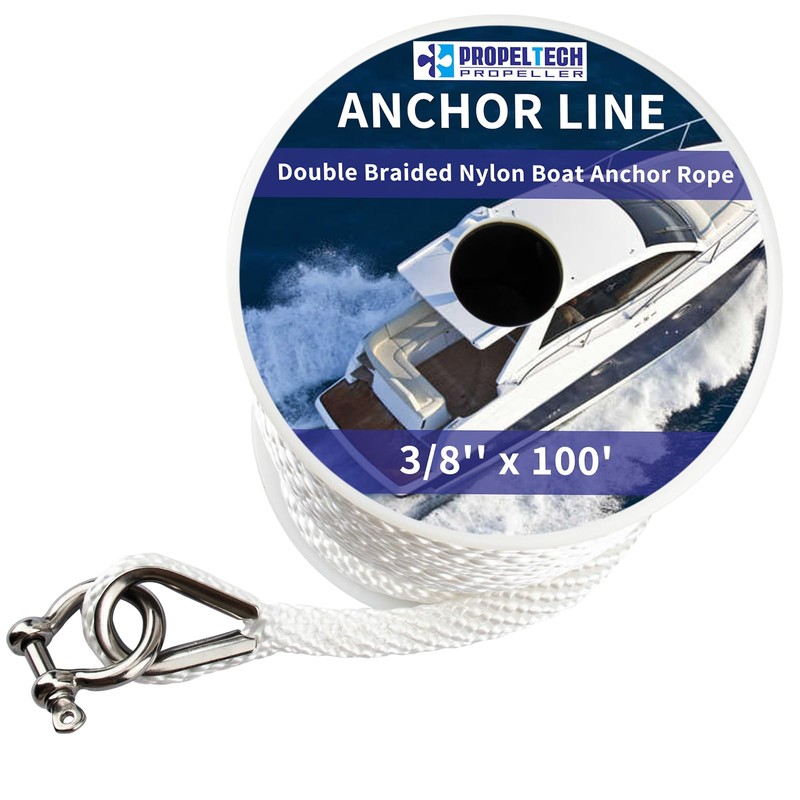 PropelTech Anchor Rope Braided Anchor Line(White, 3/8" x 100') Premium