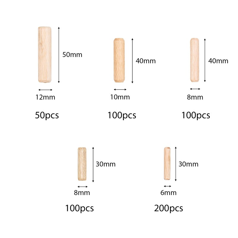 Tutuxio 550pcs Wooden Dowels Pins with 6/8/10/12mm Solid Hollow Dowel