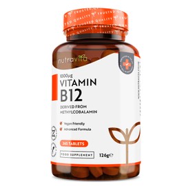 Nutravita Vitamin B12 1000mcg - 365 High Strength Vegan Tablets (1 Year Supply) - Max Strength B12 Supplement - Contributes to The Reduction of Tiredness and Fatigue - Made in The UK by Nutravita