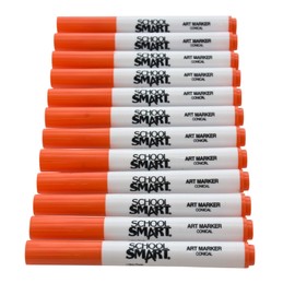 School Smart Washable Art Markers, Conical Tip, Orange, Pack of 12