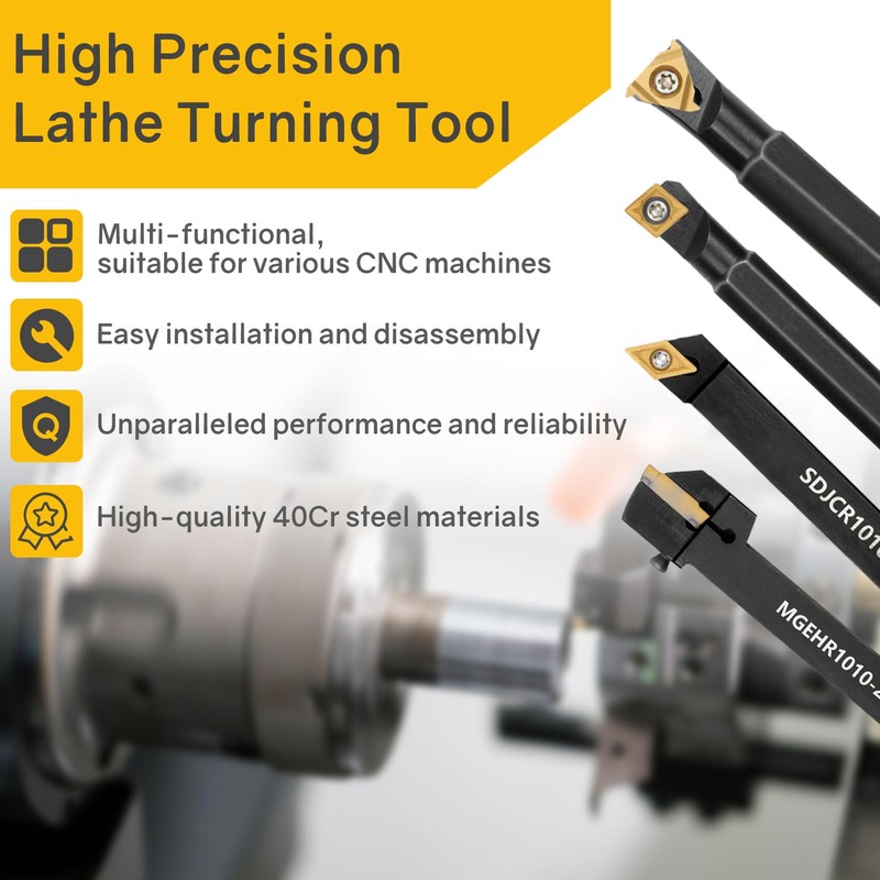 Indexable Lathe Turning Tool 21Pcs Kit 3/8'' 10mm Shank 7Pcs