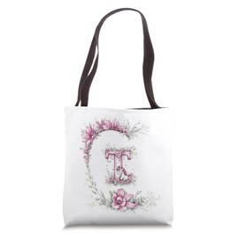 Floral Pink Monogrammed Letter T Initial Unicorn & Flowers Tote Bag