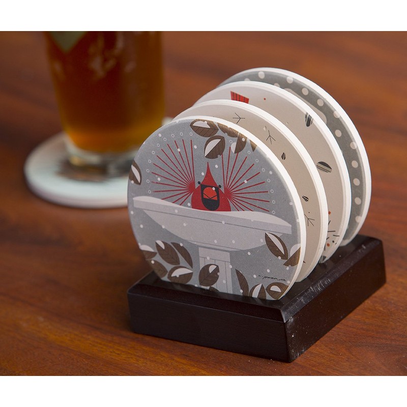 Charley Harper Cardinals Absorbent Stone Coaster Set